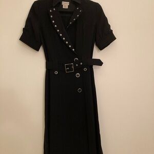 Karen Millen Black Midi Dress with Belt and Grommets